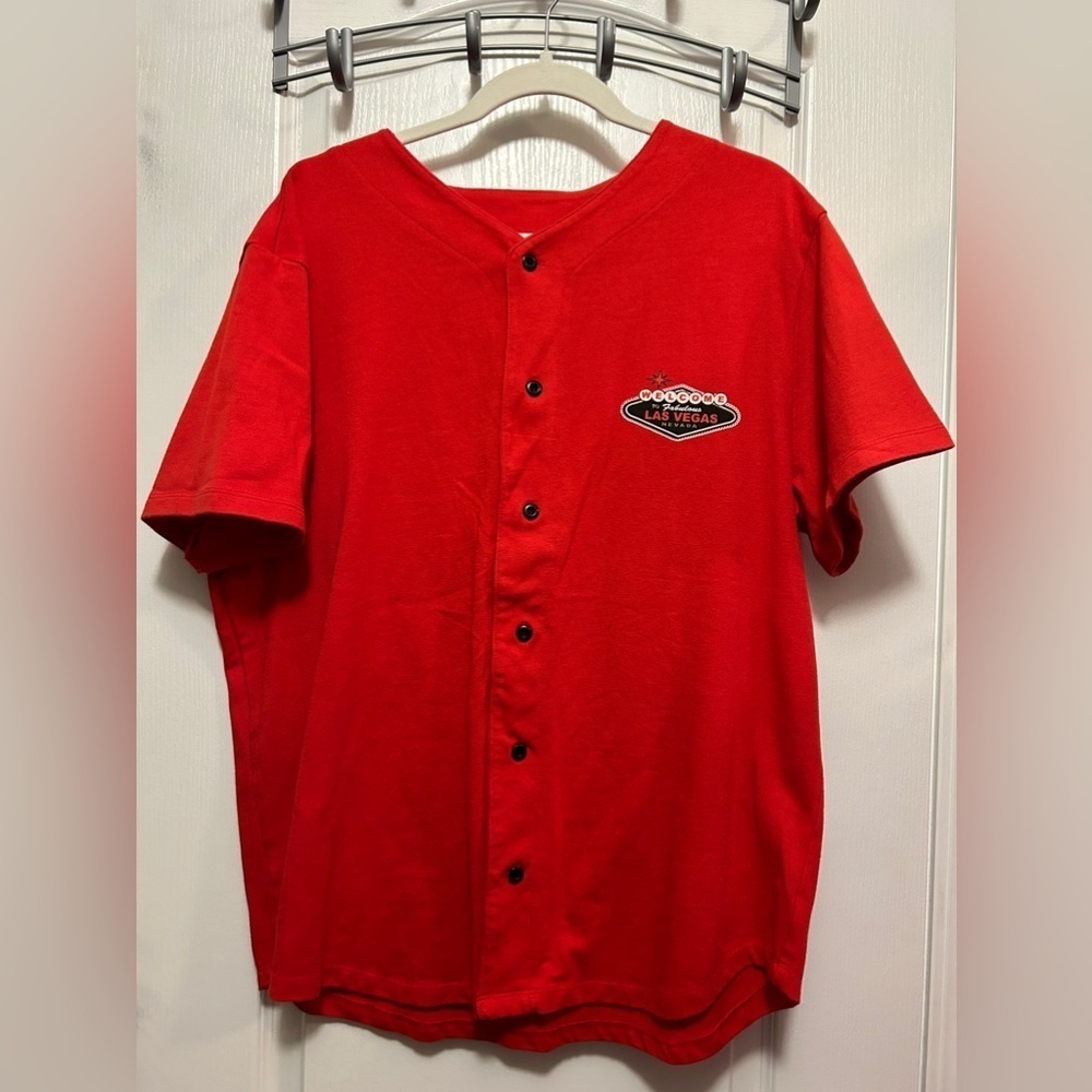 American apparel Shirt Las‎ Vegas Button Down Shirt men’s XL red jersey vacation